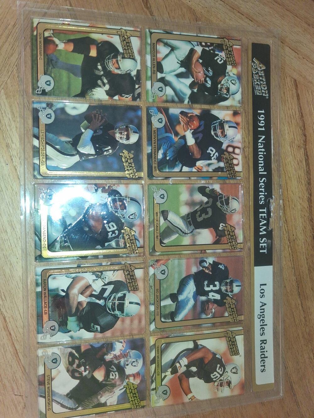 factory-sealed 1991 Action Packed Football Los Angeles Raiders Team Set.
